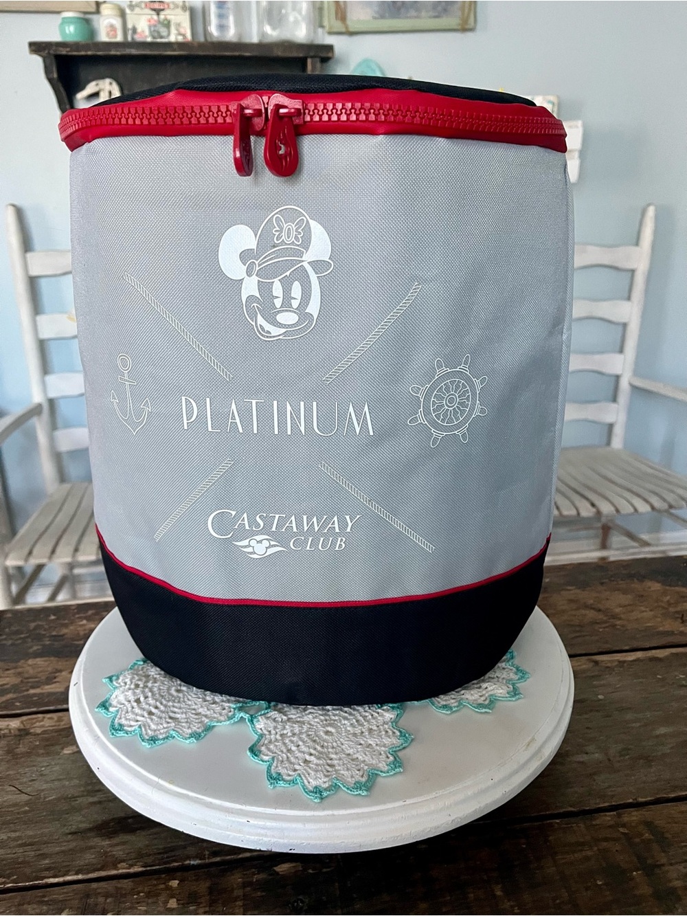 Disney Cruise Line Gray Cooler Pouch with Red Zipper
